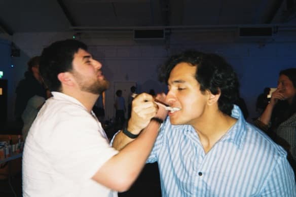 Friends sharing food at a social gathering
